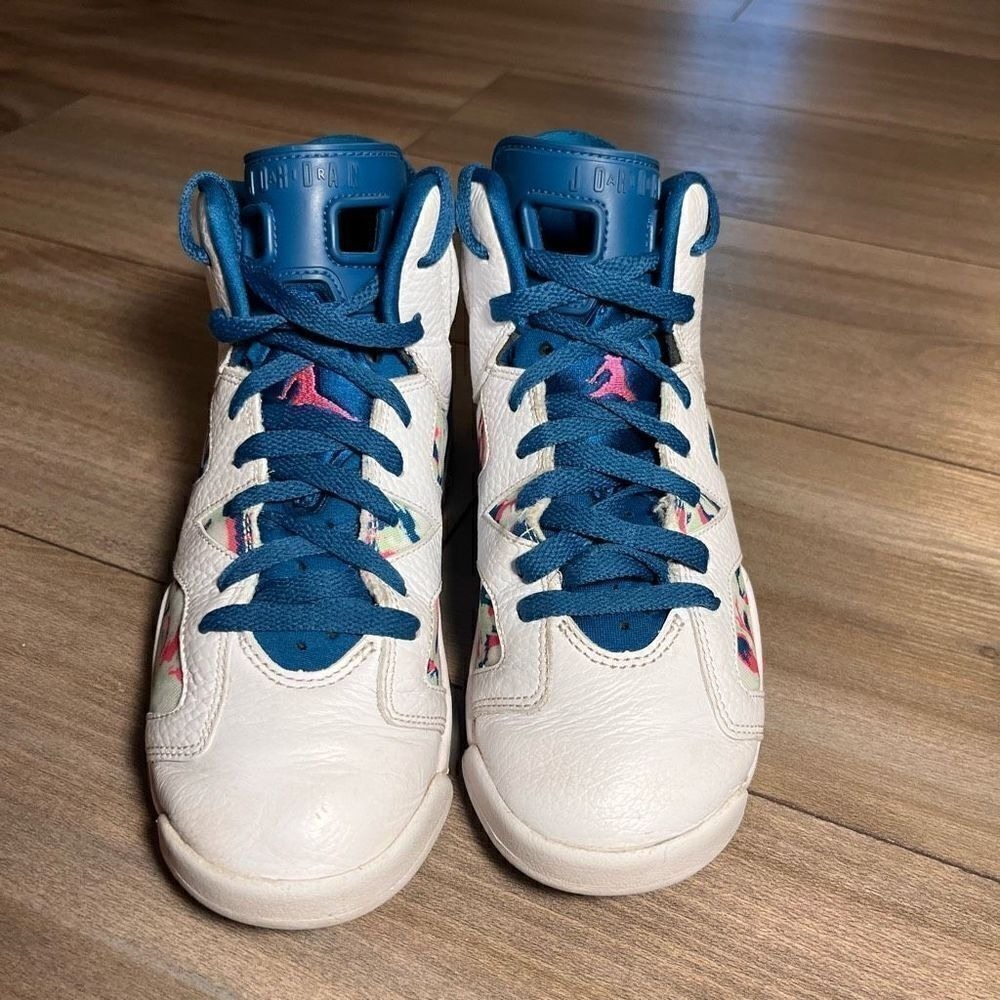 Nike Air Jordan VI 6 Retro Teal Shoe 5Y or‎ Women 6.5 - Picture 2 of 6